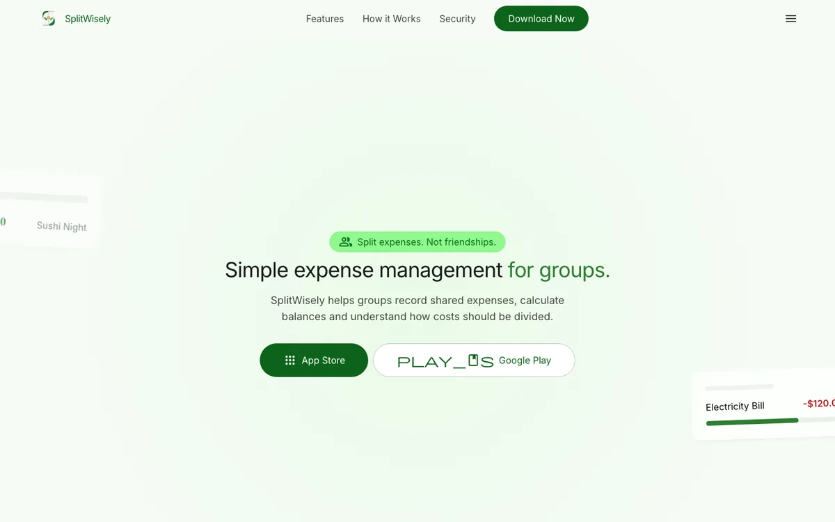 Screenshot of SplitWisely